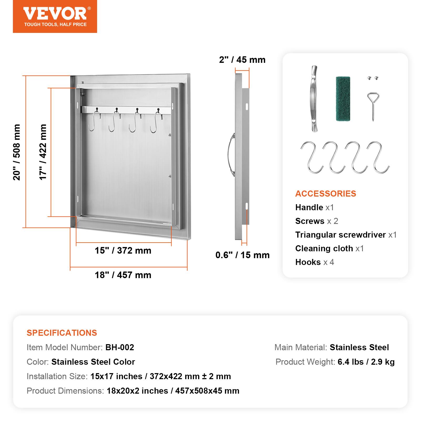 VEVOR BBQ Access Door, 18W x 20H Inch Single Outdoor Kitchen Door ...