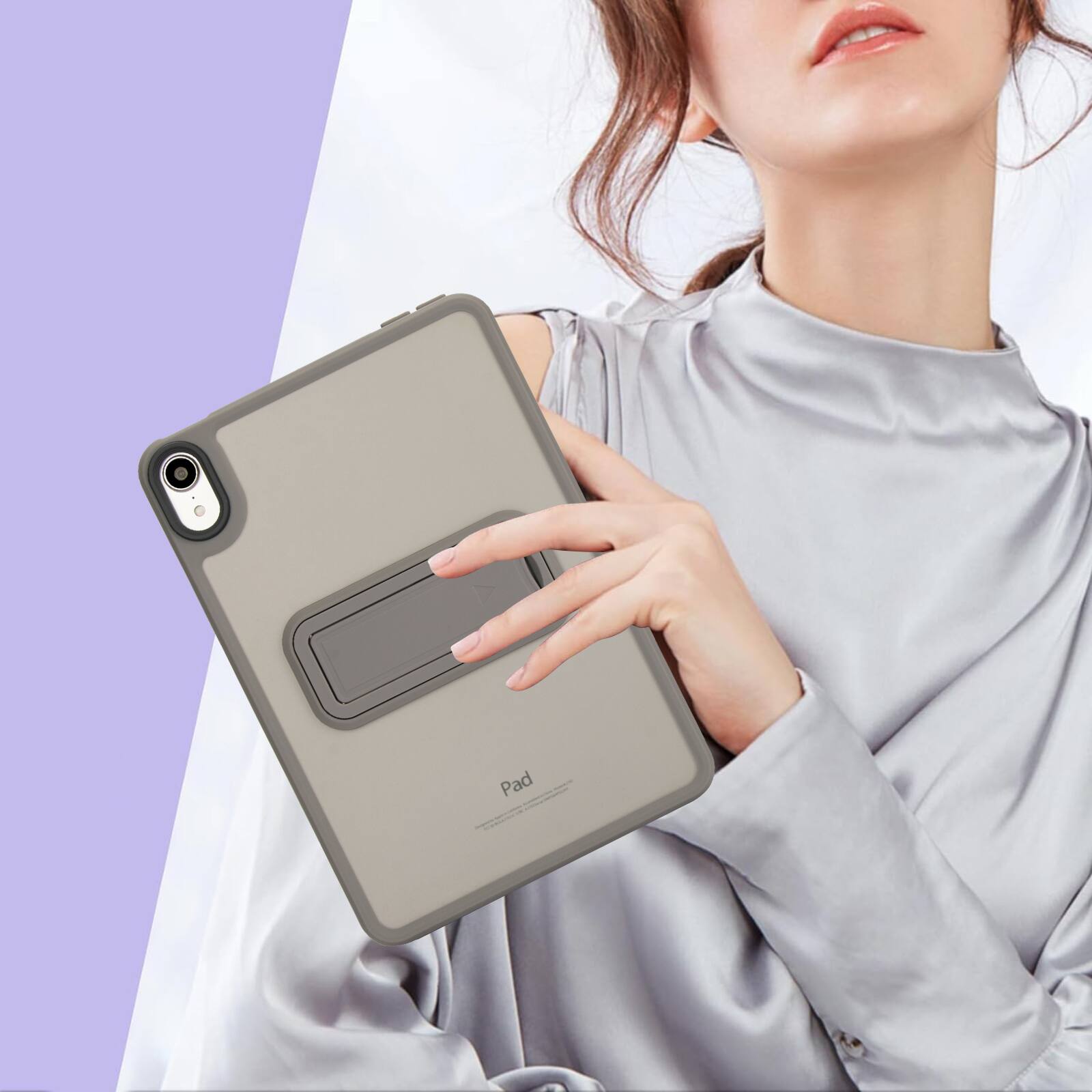 Alt View 3. Dteck - Matte Case for Apple iPad mini (A17 Pro) 2024 / mini 6 (2021) 8.3" with Foldable Stand,Shockproof Transparent Back Cover - Gray.