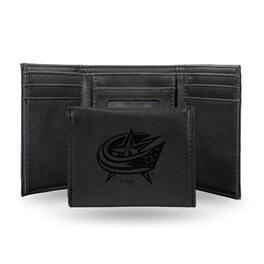 Rico Industries - Columbus Blue Jackets NHL Laser Engraved Black Trifold Wallet - Multi