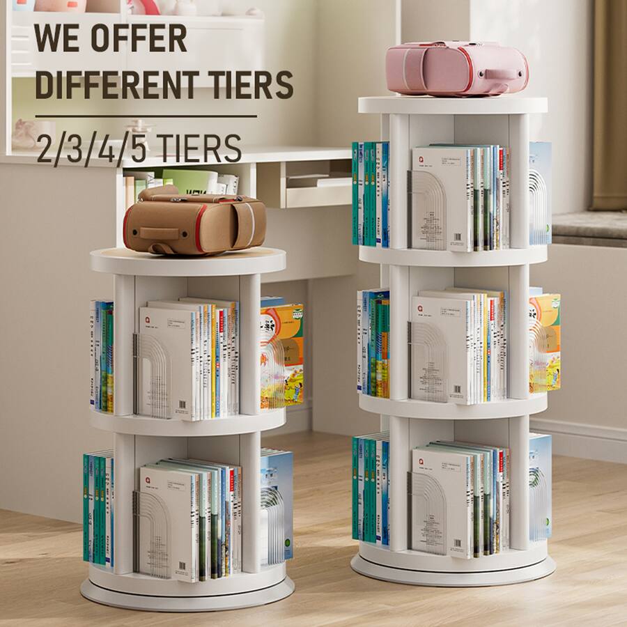 FC Design 360° Rotating 2 Tier Bookshelf, Space Saving Organizer for ...