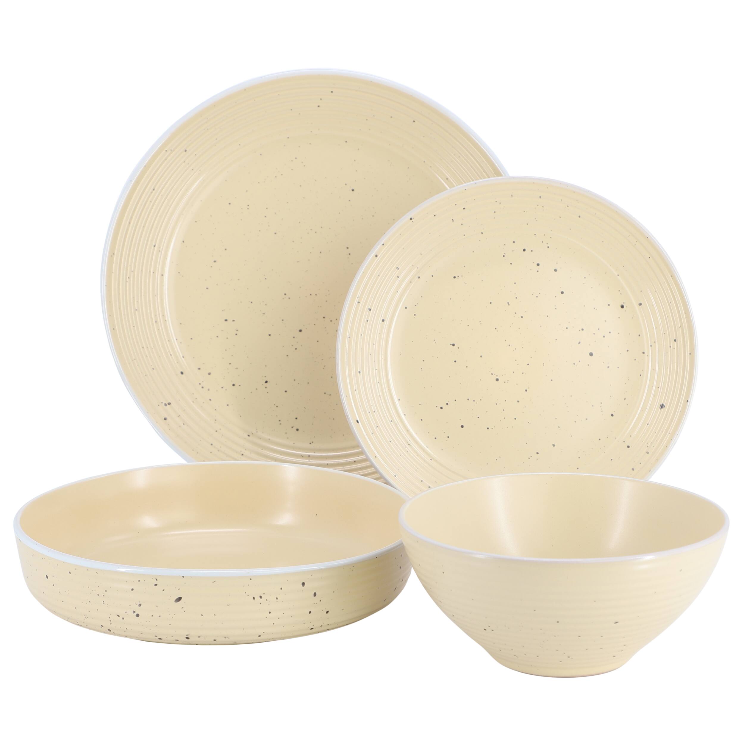Alt View 1. Elama - Elama Emilia 16 Piece Double Bowl Stoneware Dinnerware Set in Cream Yellow - Cream Yellow.