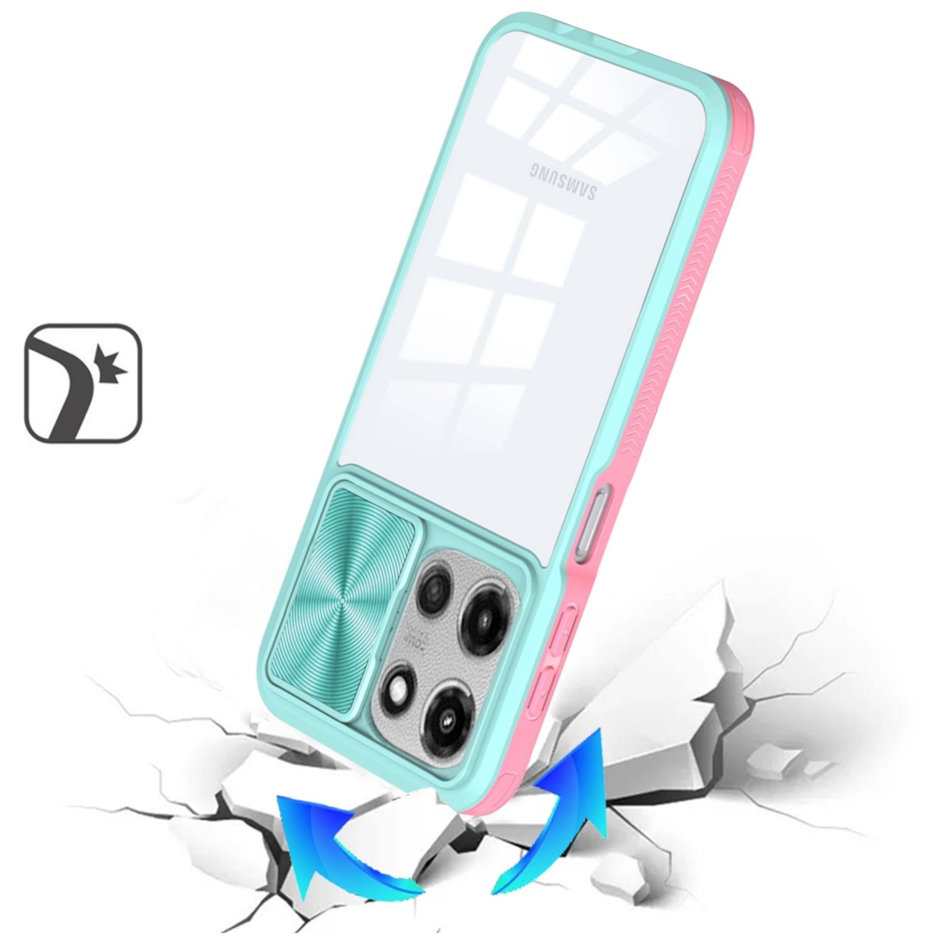 Left. Kitcheniva - Rear Lens Sliding Cover Rugged Case Plus Tempered Glass For Moto G Stylus 2026/2025 Pink/Blue - Pink/Teal.