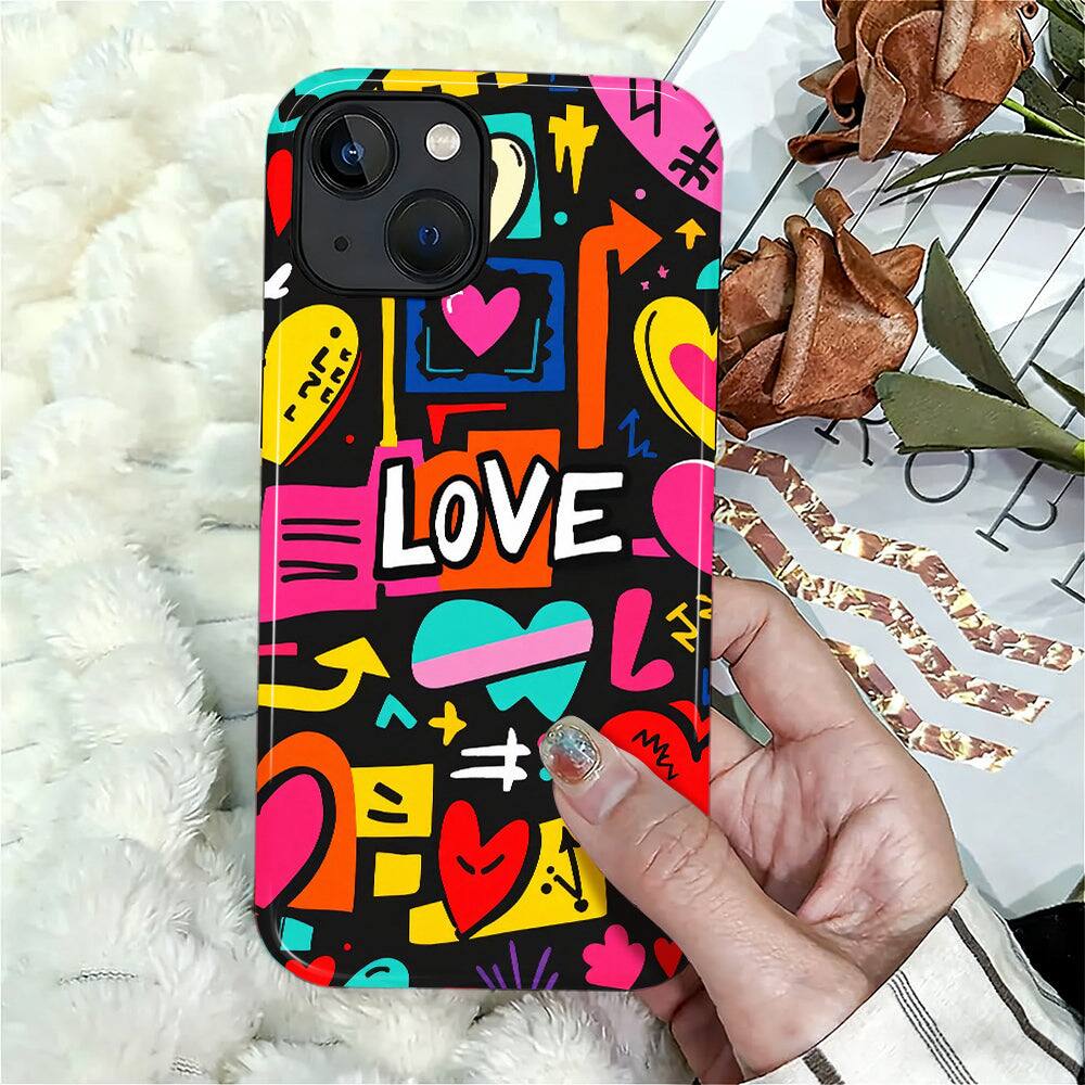 Alt View 6. Finnhomy - Smartphone Case for iPhone - Dual-Layer Heavy Duty Protective Cover - Neon Love Graffiti - Neon Love Graffiti for iPhone 15 Plus.
