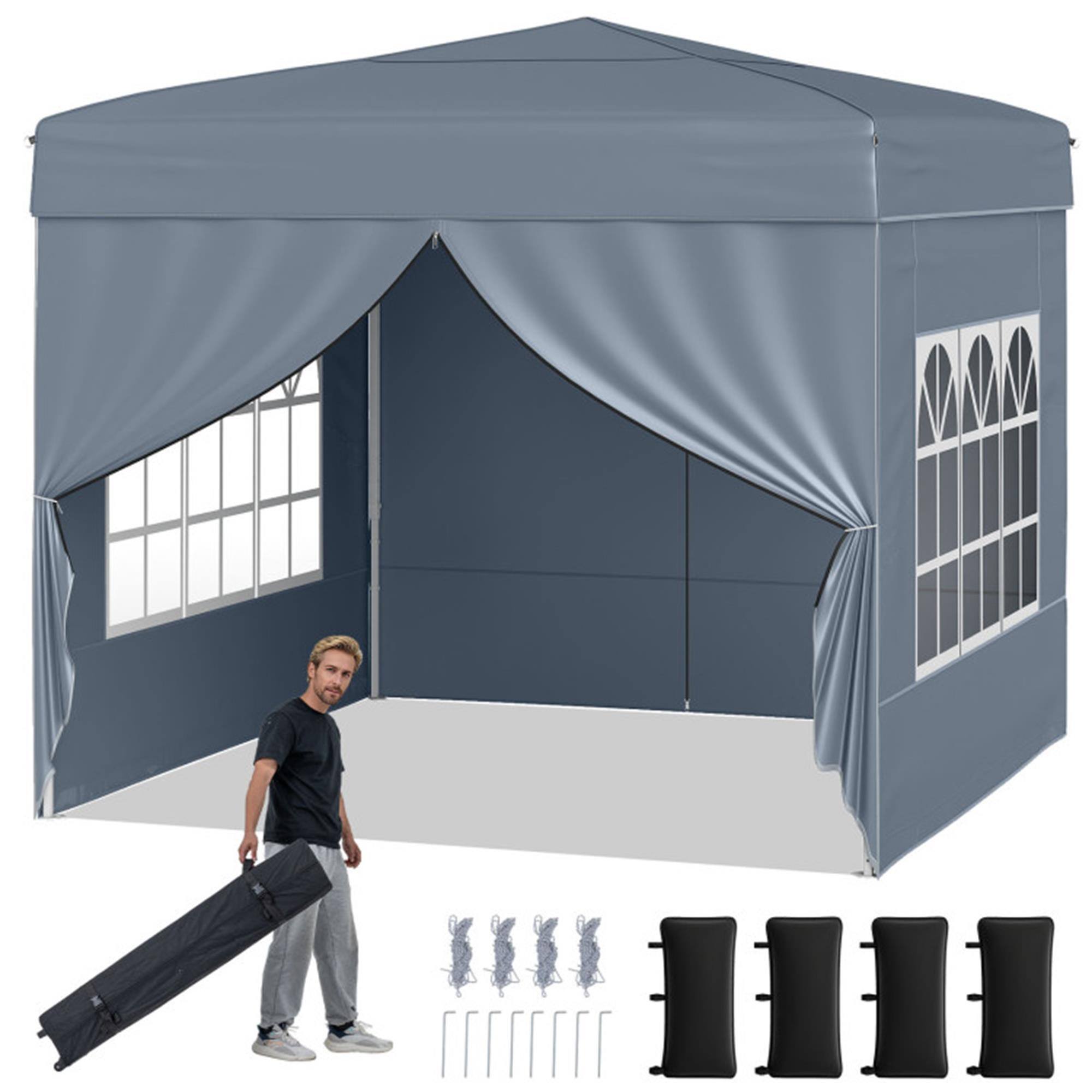Front. Boyel Living - Gray 120-in W x 120-in D x 98.4-in H Pop up Canopy Tent with Sidewalls.