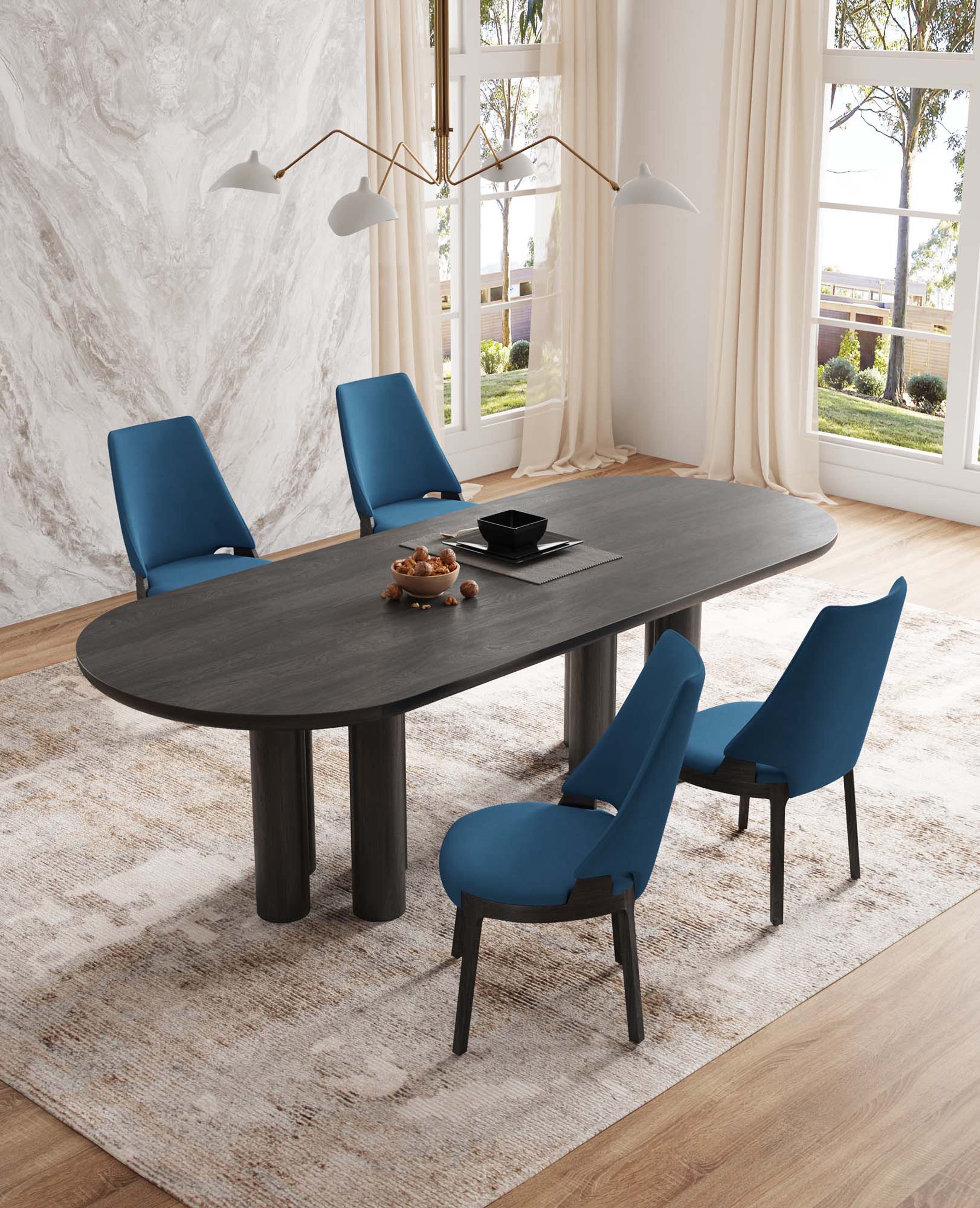 Angle. Manhattan Comfort - Kara Modern Wood Upholstered Dining Chair - Set of 4 - Blue.