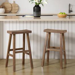 Alaterre Furniture - Bar Stools Set of 2 31-Inch Tall Counter Height Bar Stools with Backless Saddle Seat and Footrests - Walnut