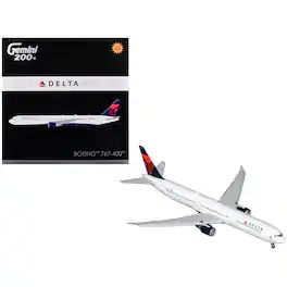 Boeing 767-400ER Commercial Aircraft with Flaps White with Blue and Red Tail 1/200 Diecast Model Airplane by GeminiJets