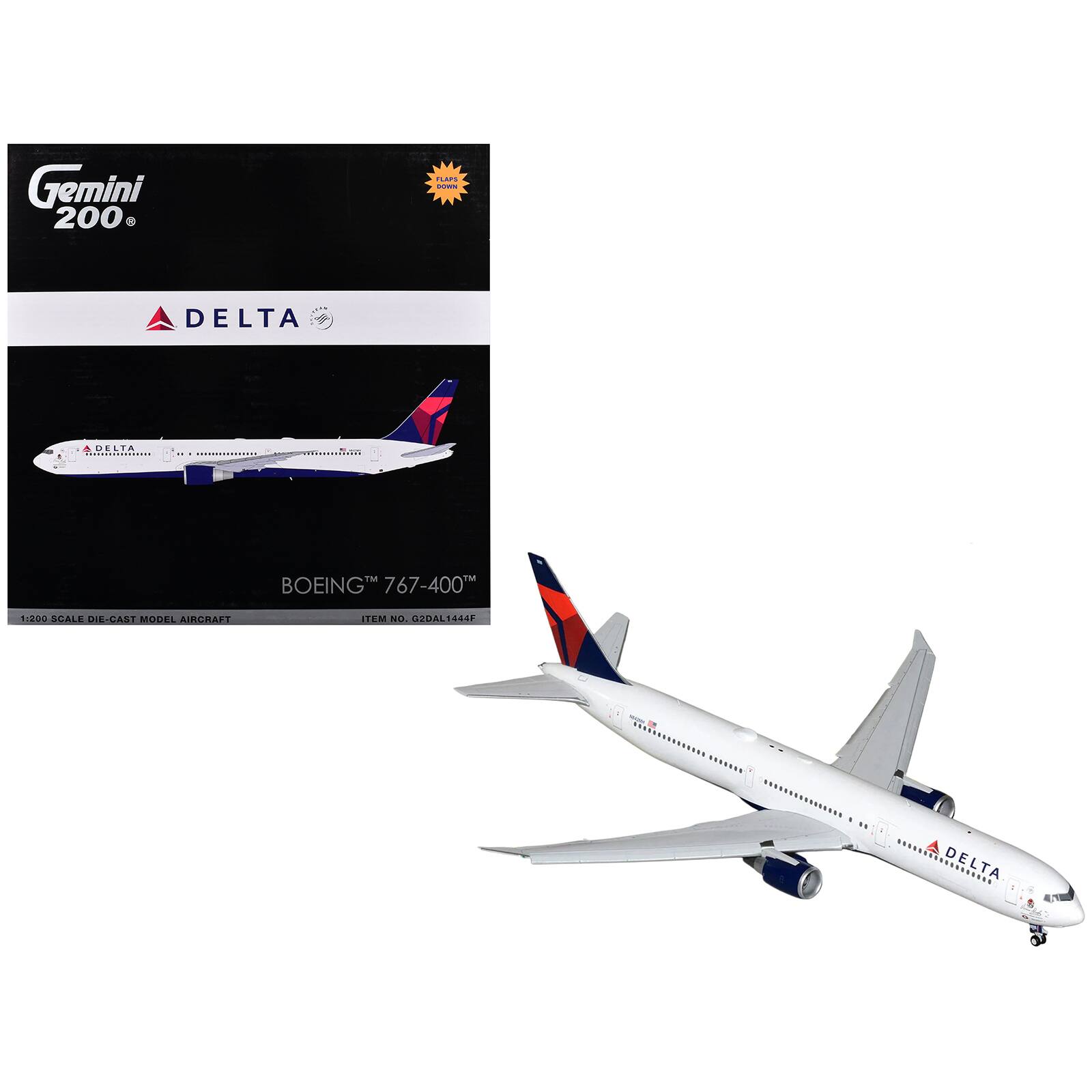Boeing 767-400ER Commercial Aircraft with Flaps White with Blue and Red Tail 1/200 Diecast Model Airplane by GeminiJets