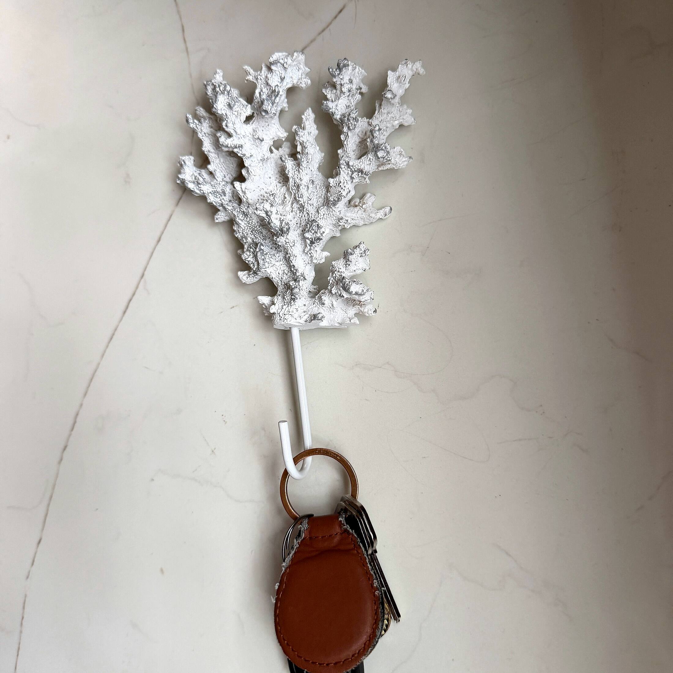Alt View 4. Fancy That - Set of 4 Decorative Coral Wall Hooks White Silver Resin Metal 7.5 Inch - White.