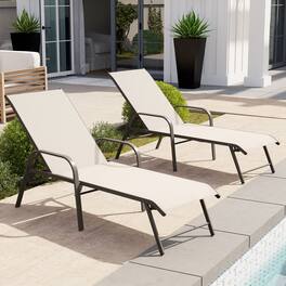 Crestlive Products - Outdoor Lounger Aluminum Adjustable Chaise Lounge Chairs with Arms (Set of 2) - Champagne