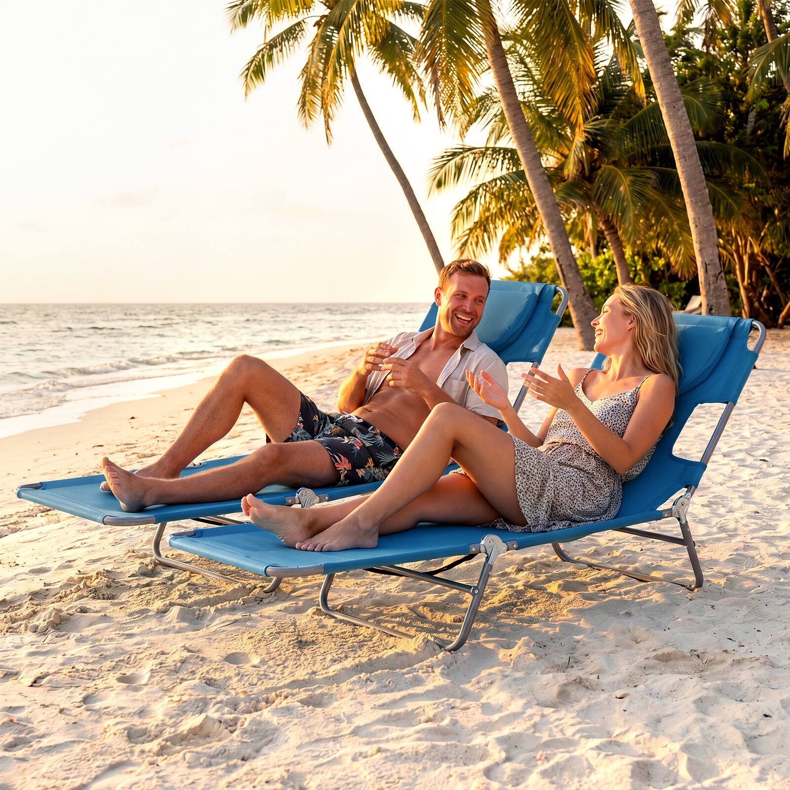 Alt View 1. Costway - Costway Patio Tanning Chair,Folding Beach Lounge Chair with 5-Position Adjustable Backrest - Blue.