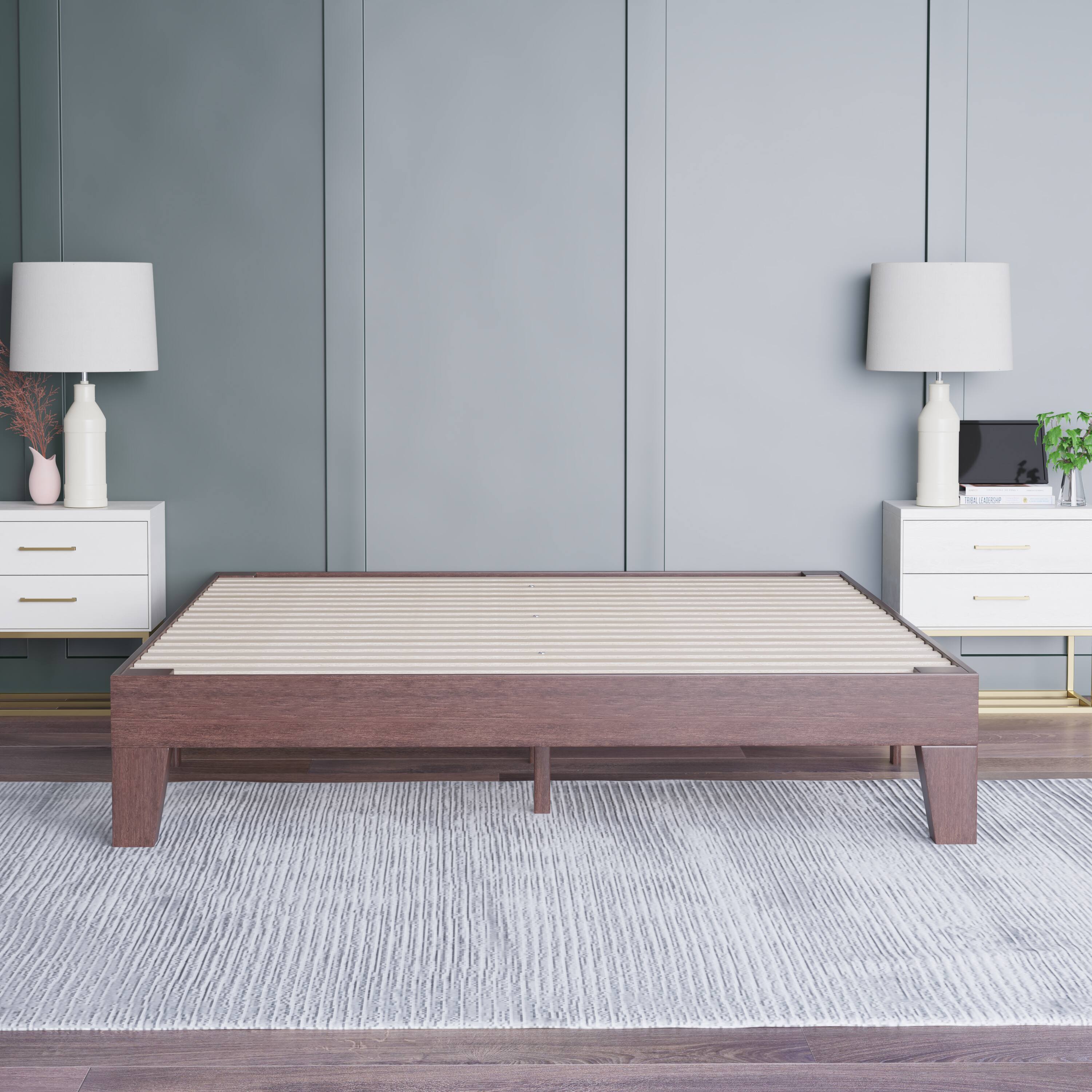 Alt View 4. Emma + Oliver - Avila Wooden Platform Bed with Wooden Support Slats; No Box Spring or Foundation Required - Walnut.