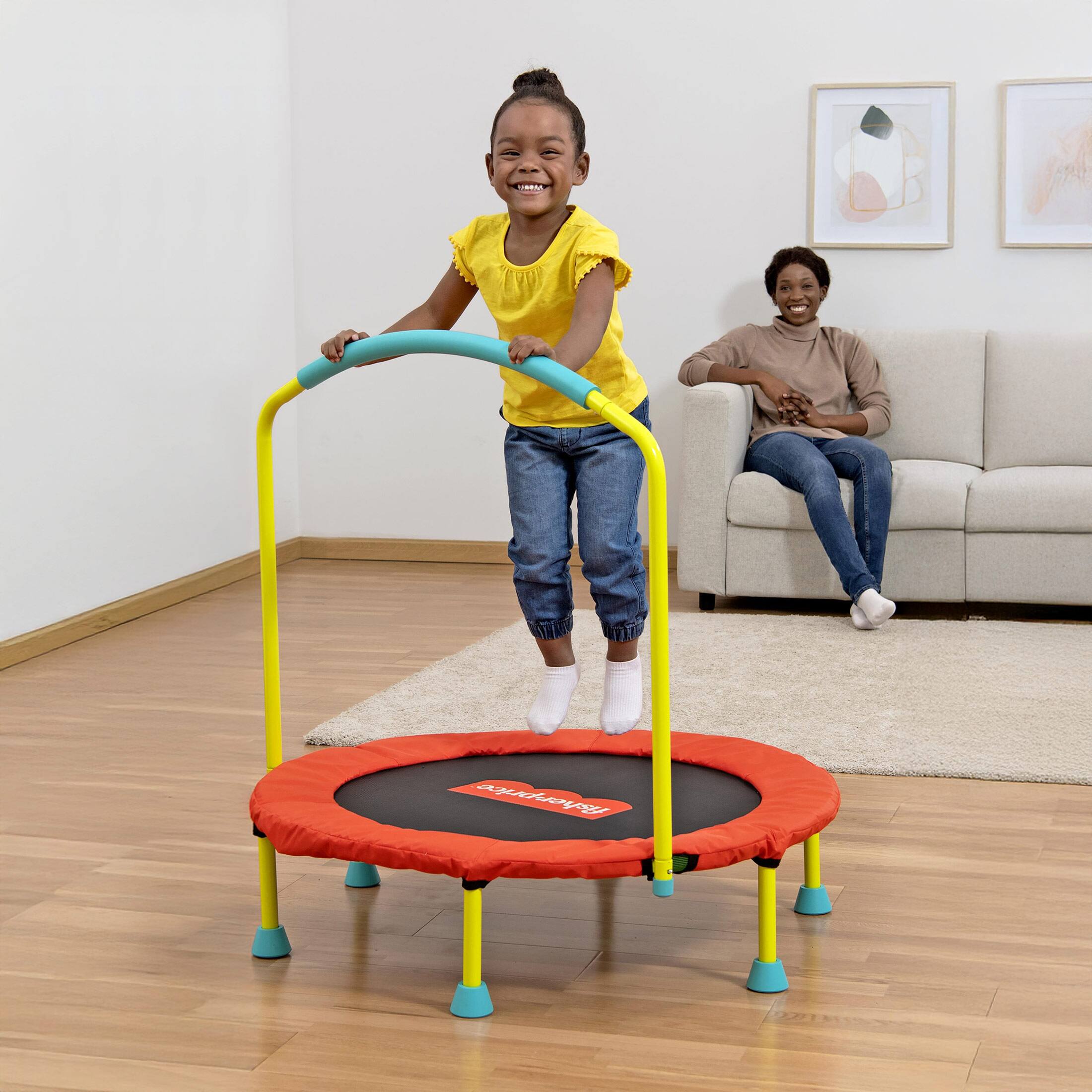 Alt View 7. Fisher-Price - Fisher-Price WonderJump 36" Round Indoor Mini Trampoline for Kids Toddler Toy - Multicolor (Blue, Red, and Yellow).