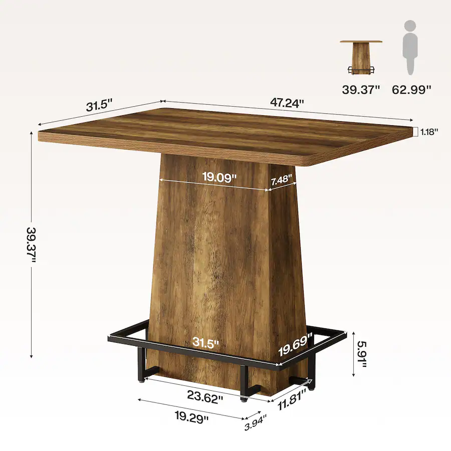 Bar Table Base Only Tribesigns Industrial Bar Table with Engineered Wood Construction ...