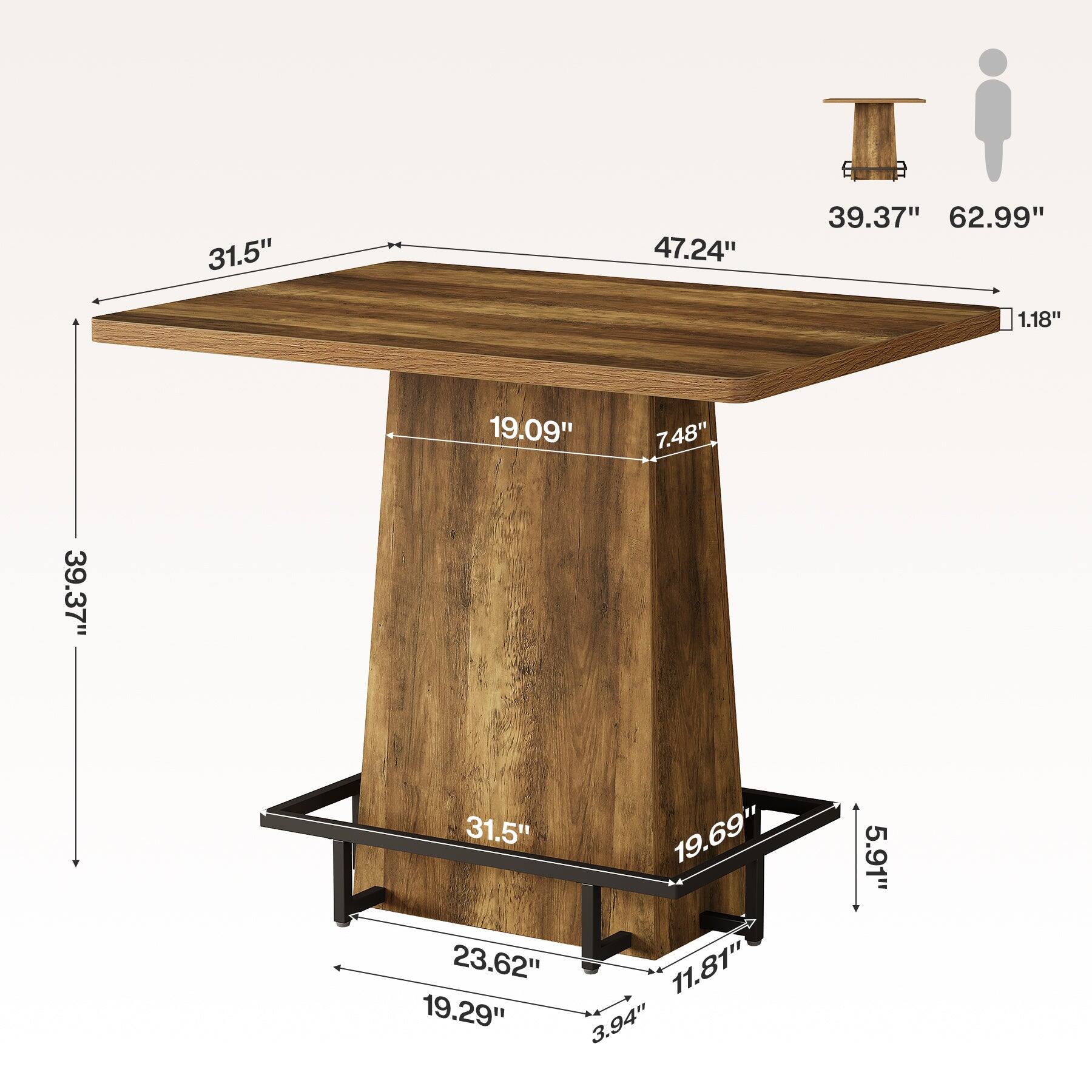 Tribesigns Industrial Bar Table with Engineered Wood Construction ...