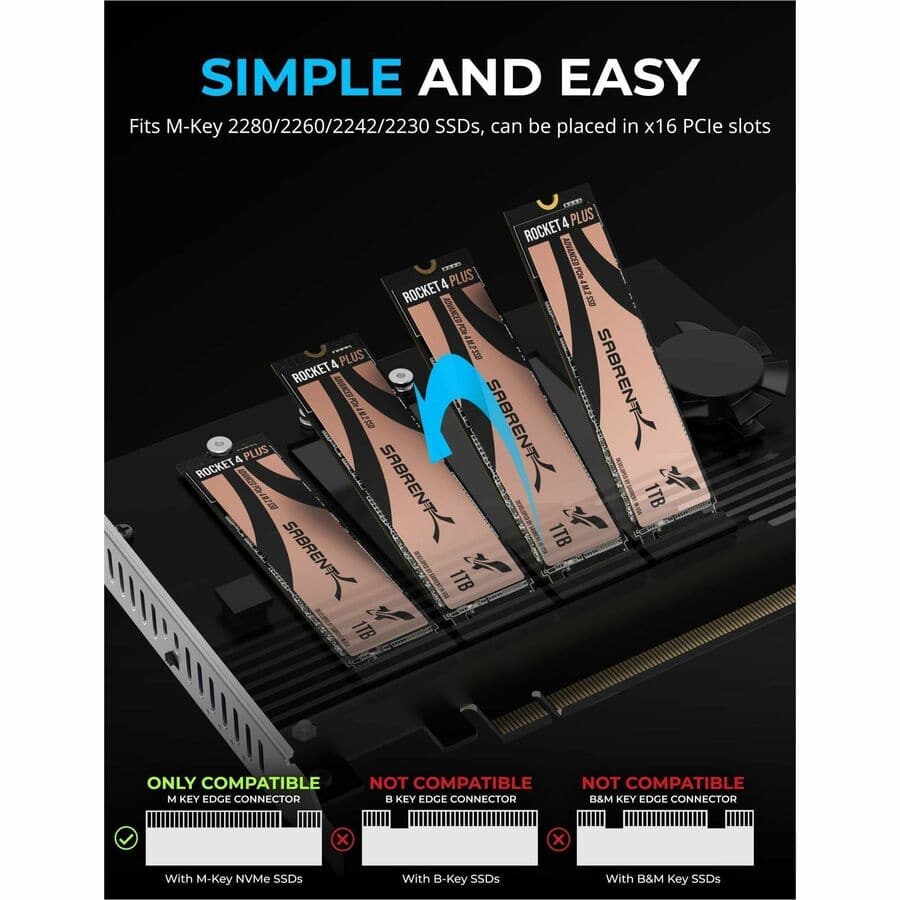 Sabrent 4 Drive M.2 NVMe SSD to PCIe 4.0 x16 Bifurcation Adapter