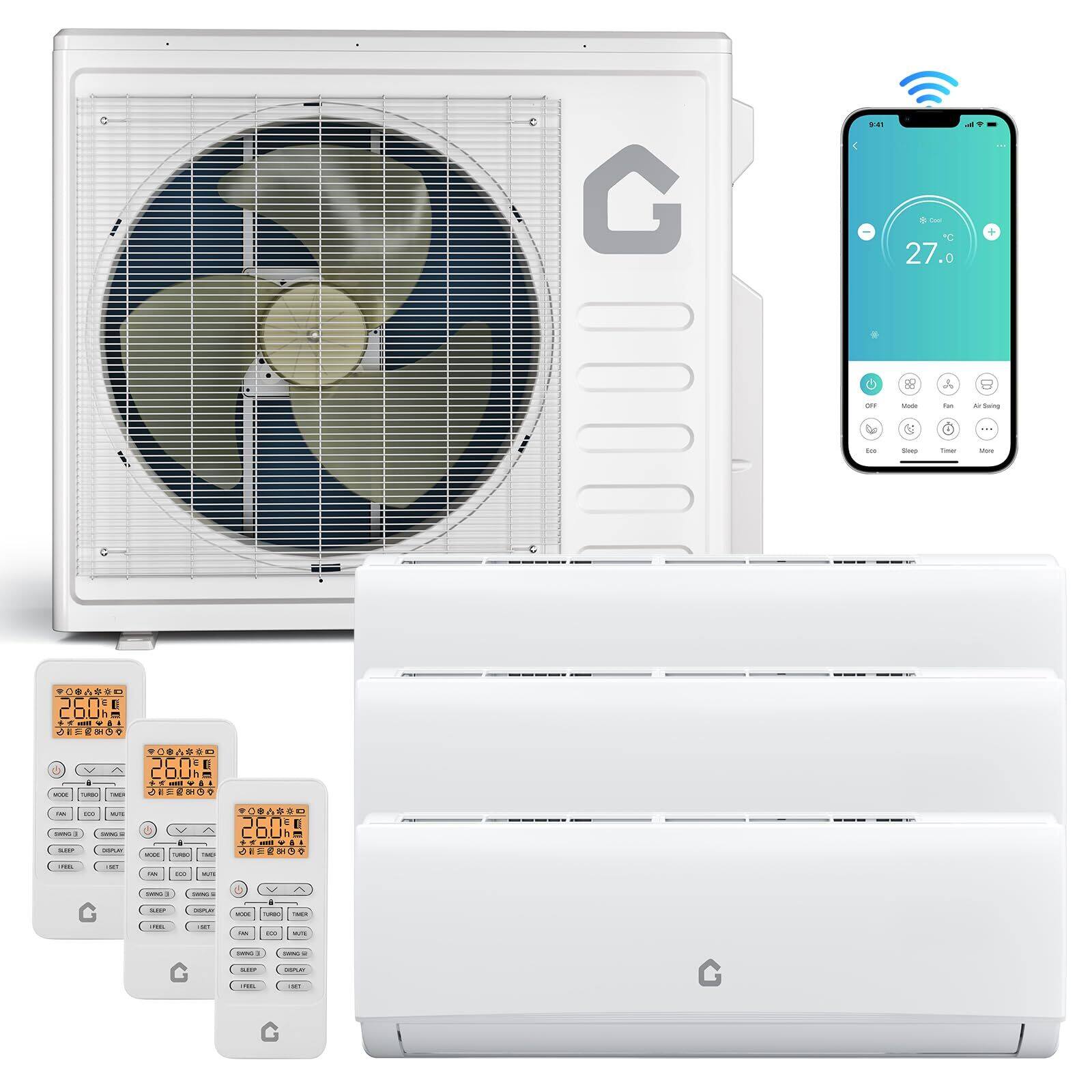 G

27.0°C

OFF Mode Fan Air Swing

260h

COOL

26.0°C

26.0°C

26.0°C

Timer Sleep

Mode

Fan

Air Swing

Timer

More

COOL

COOL

COOL

Timer

Sleep

Mode

Fan

Air Swing

Timer

More

COOL

COOL

COOL

Timer

Sleep

Mode

Fan

Air Swing

Timer

More