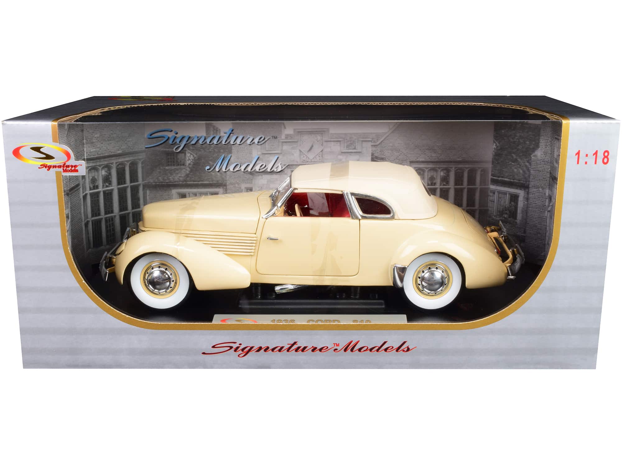 1936 Cord 810 Coupe Yellow with Cream Top and Red Interior 1/18 Diecast Model Car by Signature Models price history on PriceWatchPro