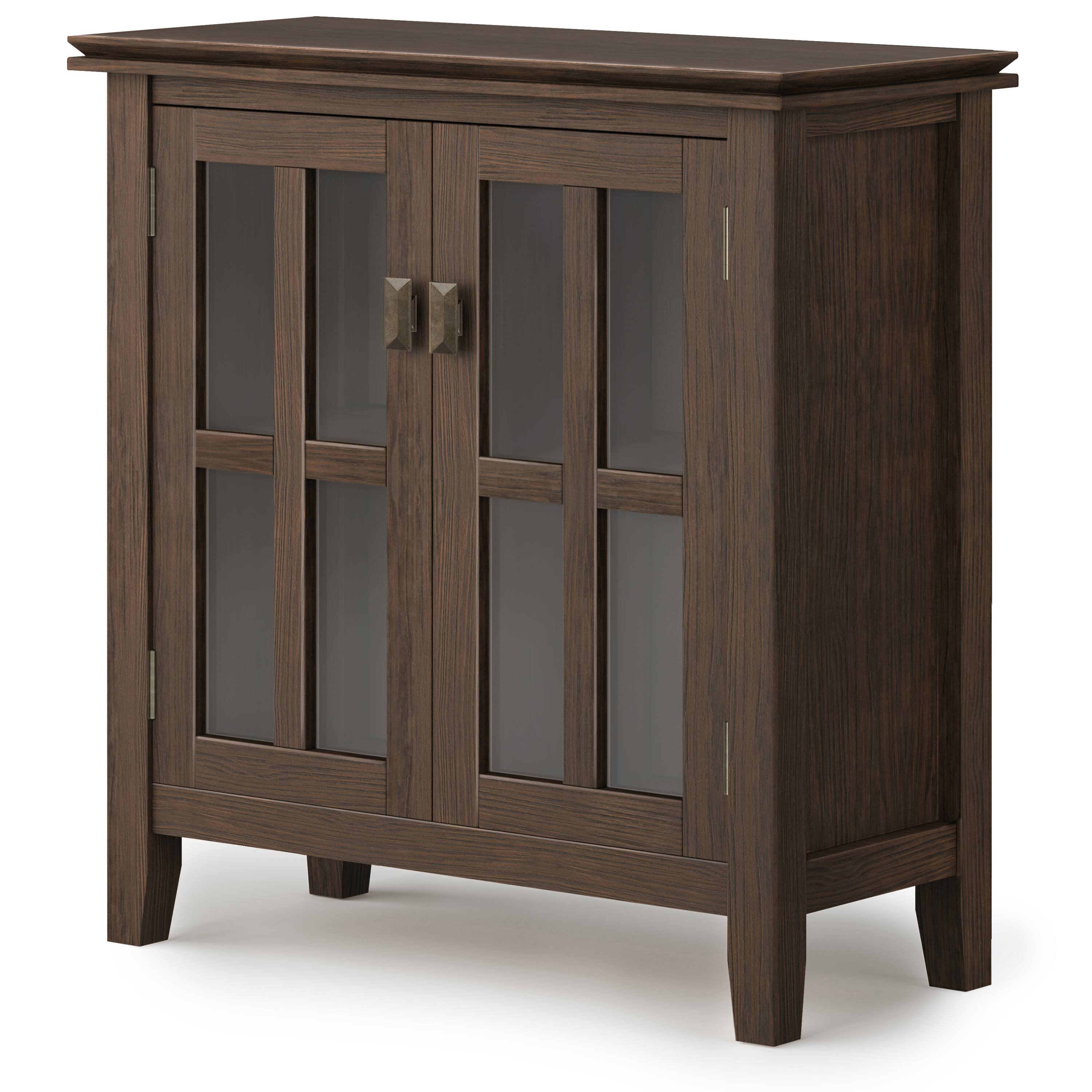 Angle. Simpli Home - Artisan Low Storage Cabinet - Farmhouse Brown.