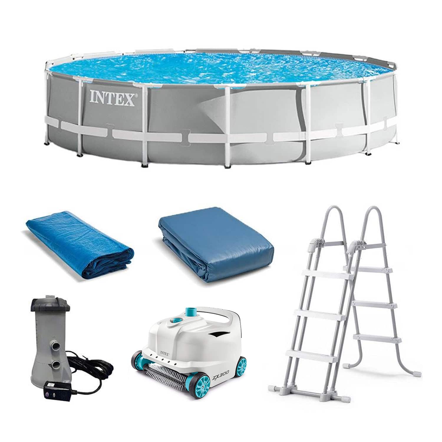 Intex - 26723EH 15ft x 42in Prism Frame Above Ground Swimming Pool Set with Filter - Gray