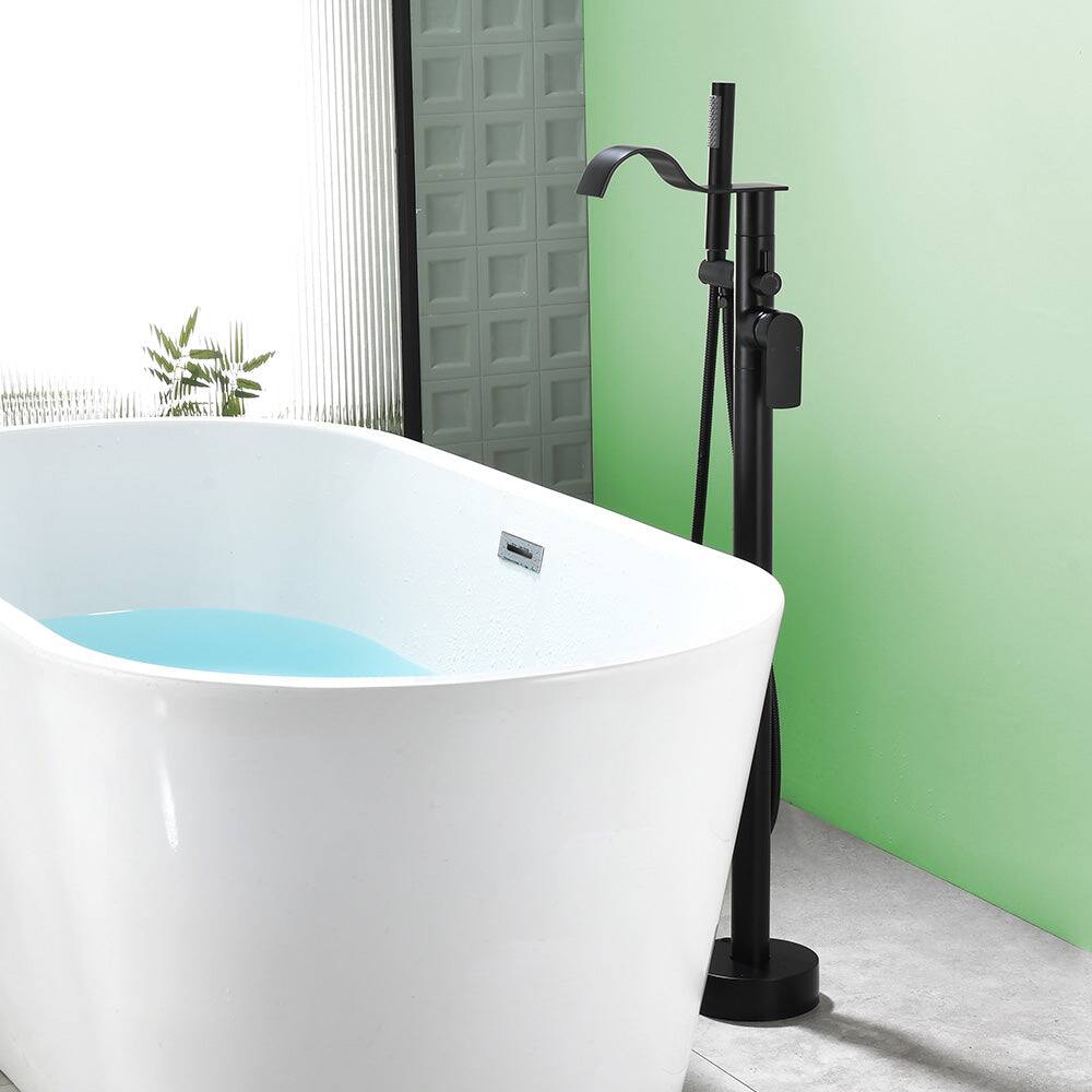 Alt View 1. Boyel Living - Black Bathtub Faucet Dual Function 360 Degrees Rotatable 1.5m SUS304 Hose Independent Handles - Matte Black.