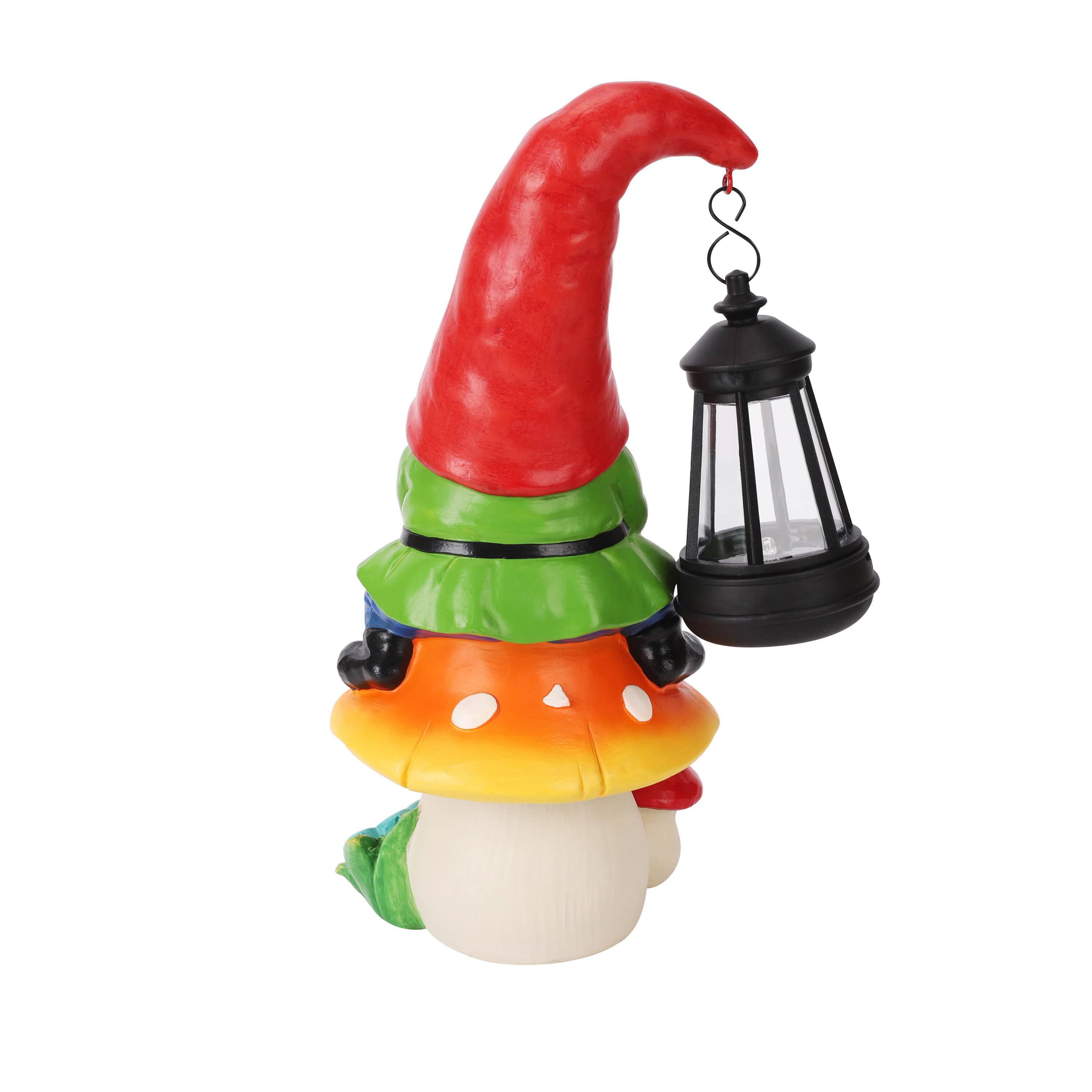 Alt View 5. Techko - Pip Mushcap Outdoor Solar Gnome Statue with Integrated LED Lantern.