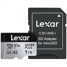 Lexar
C10/UHS-I
SD Adapter for microSD
Lexar
microSD
V30
XC I
A2
SILVER PLUS
1TB