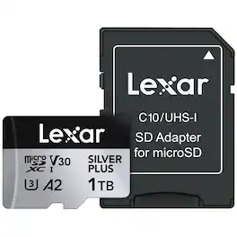 Lexar - Lmssipl001t-bnanu Professional Silver Plus Series Microsdxc Uhs-i Card With Sd Adapter (1 Tb)
