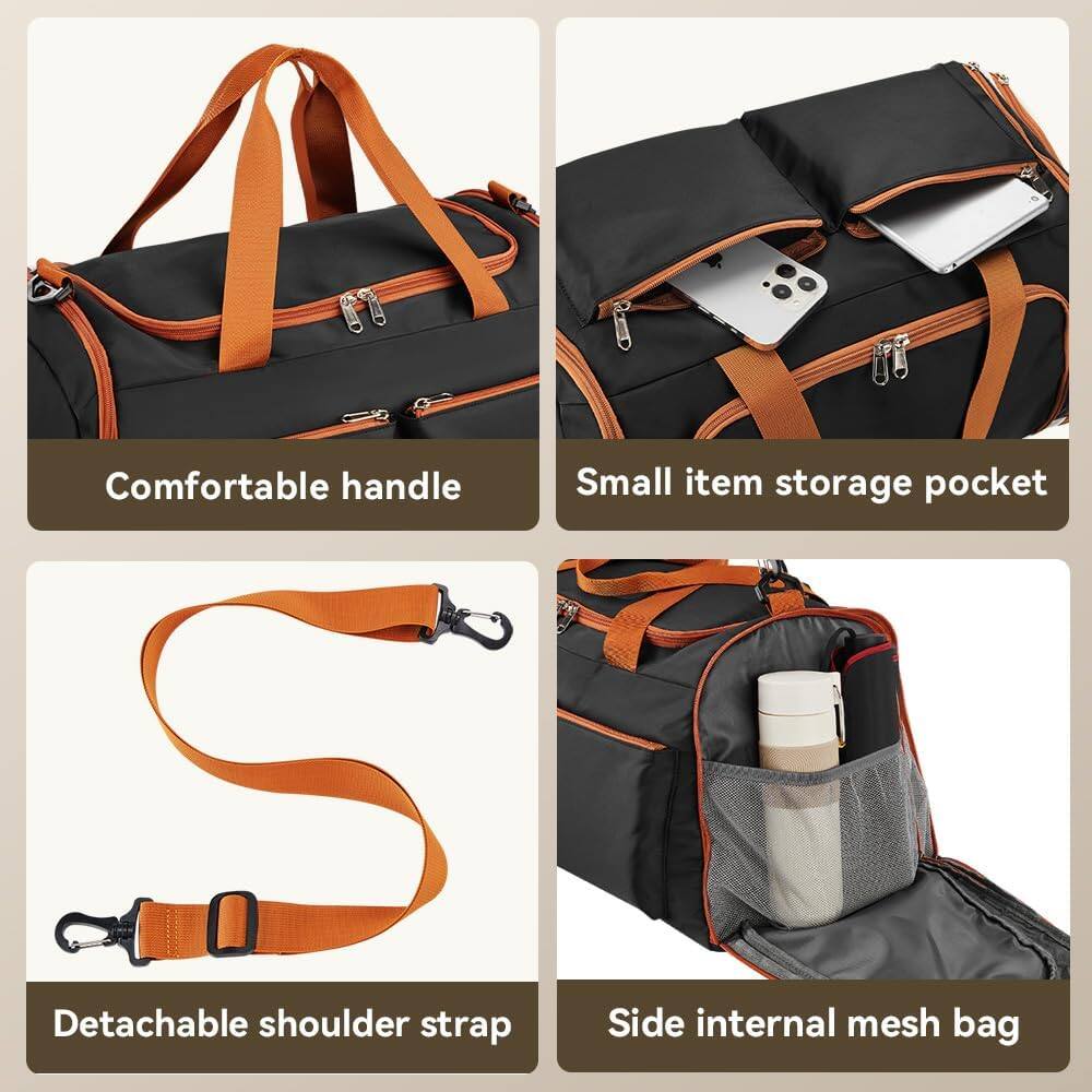 - Comfortable handle
- Small item storage pocket
- Detachable shoulder strap
- Side internal mesh bag