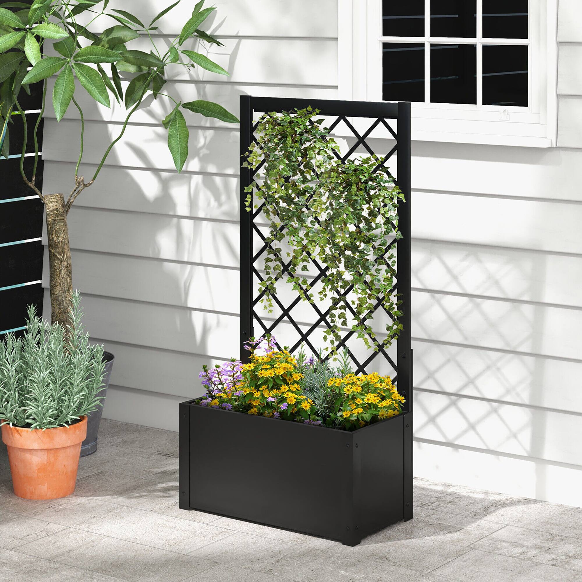 Alt View 1. Gymax - Gymax 2 PCS Raised Garden Bed with Trellis Metal Planter Box for Climbing Plants - Black.
