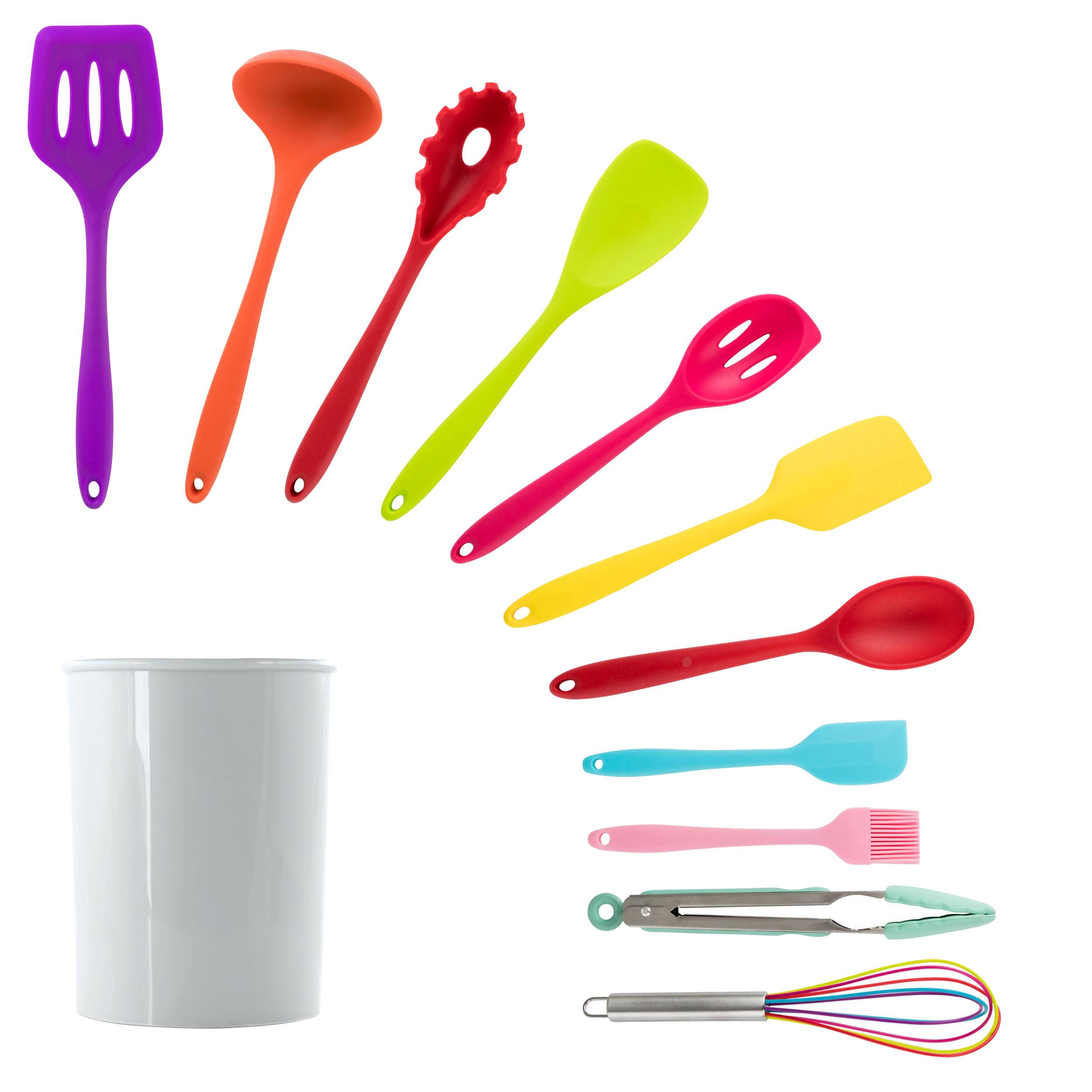 Front. MegaChef - MegaChef Mulit-Color Silicone Cooking Utensils, Set of 12 - Multi-colored.