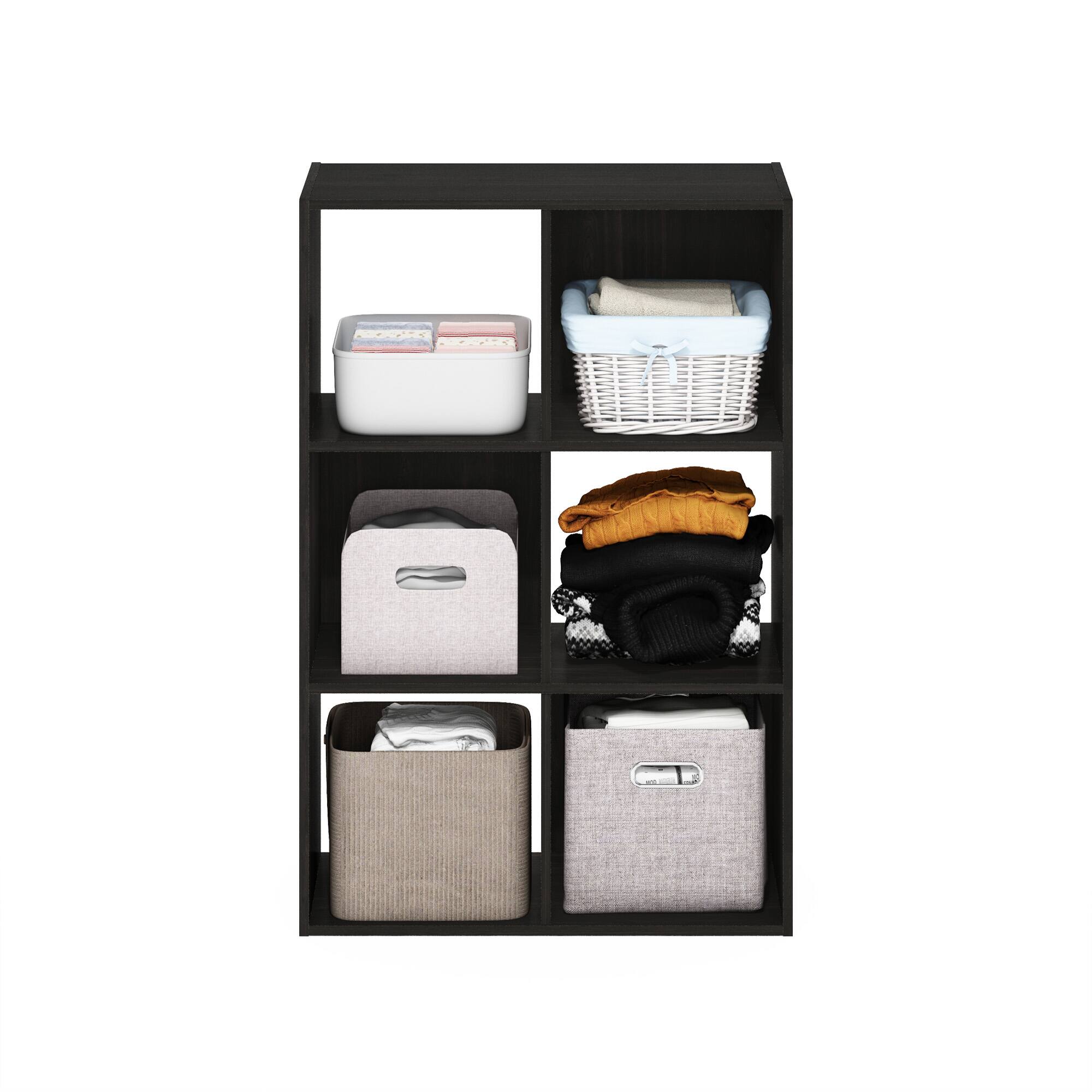 Alt View 4. Furinno - Pelli Cubic Multipurpose Clothing & Closet Storage Organizer Shelf, 6-Cube - Espresso.