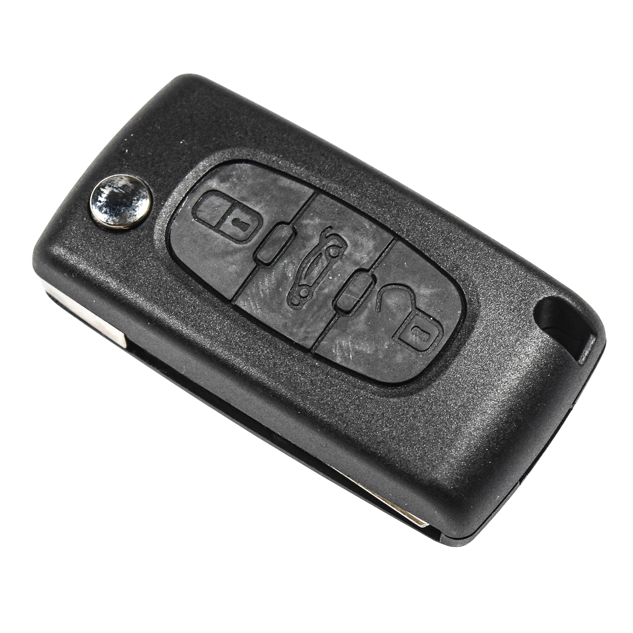 Back. HQRP - 3-Button Flip Key Fob Shell Case with Uncut Blade for Peugeot 107 207 307 308 407 408 - Black.