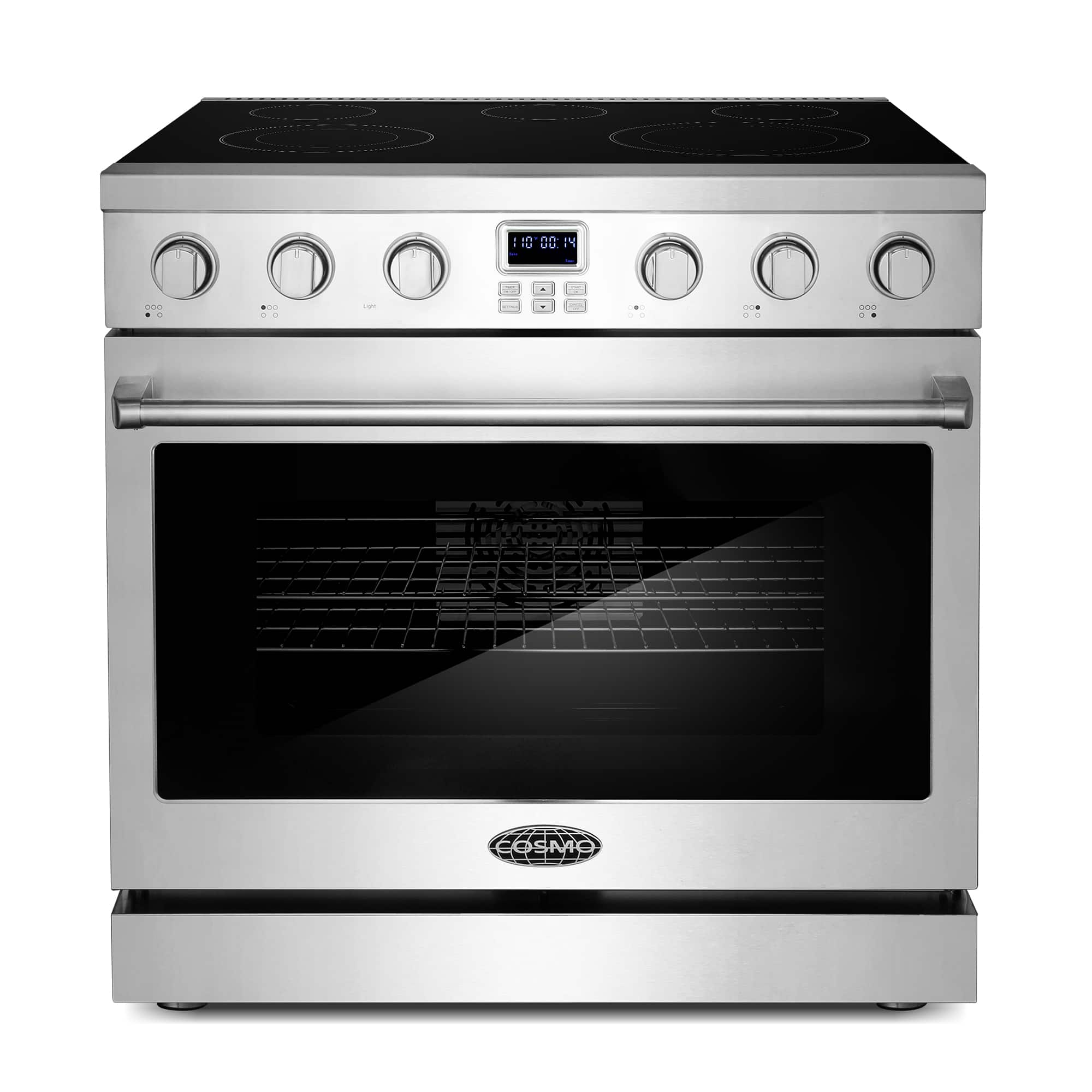 COSMO - COS-ERC365KBD 36 in. Haven Collection 6.0 cu. ft. Electric Ceramic Glass Range, 5 Burner Elements, Convection Oven - Stainless Steel