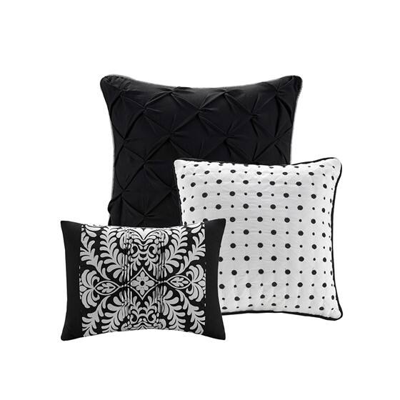 Alt View 3. TinyHomie - 7 Piece Cotton Printed Comforter Set Black King - Black.