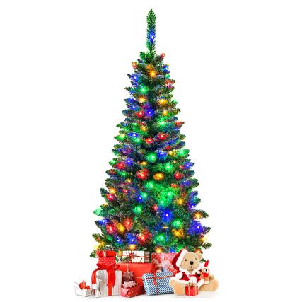 Front. Gymax - Gymax 4.5ft Colorful Lights Spruce Hinged Tree with 150 Colorful LED Lights - Green.