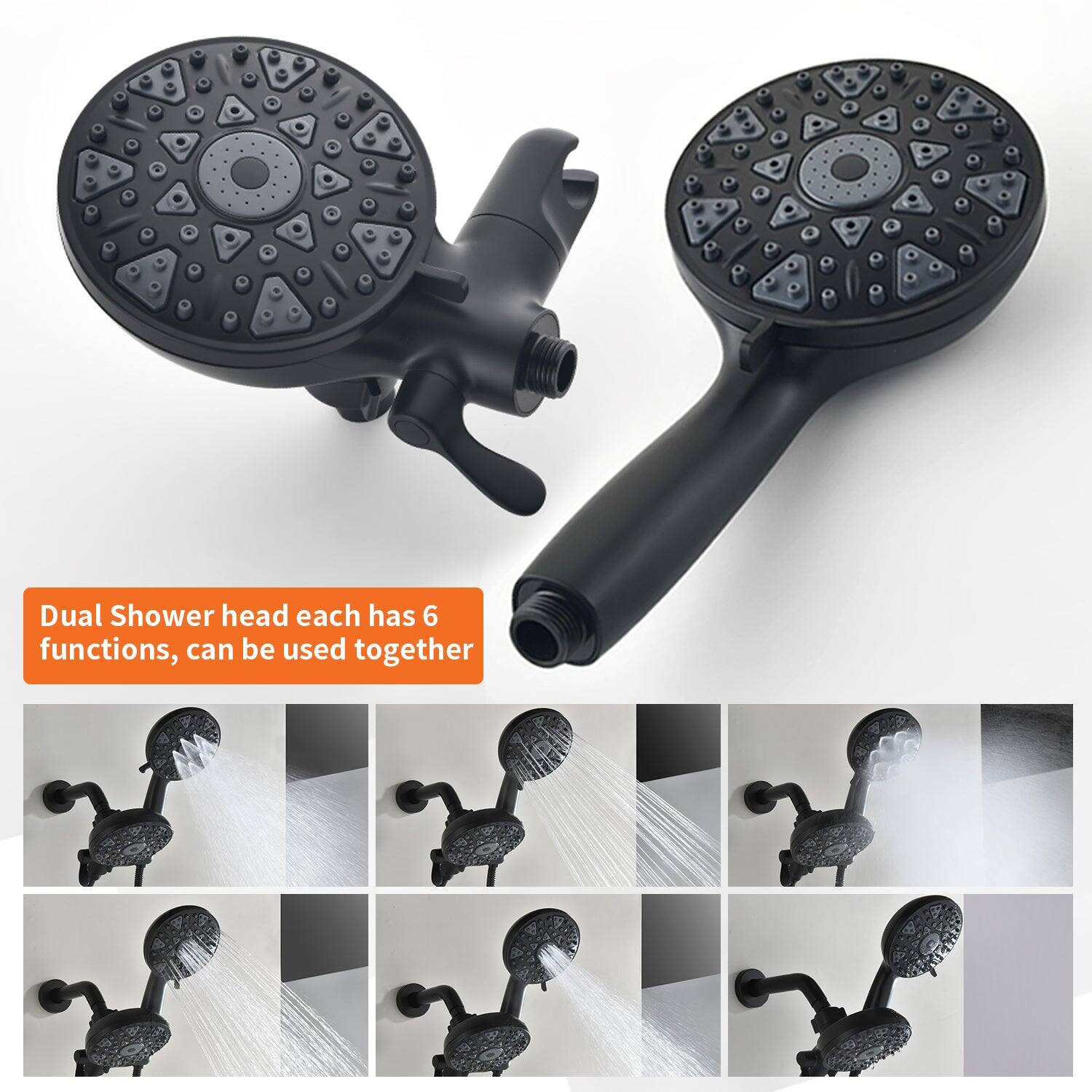 Dual Shower head each has 6 functions, can be used together
