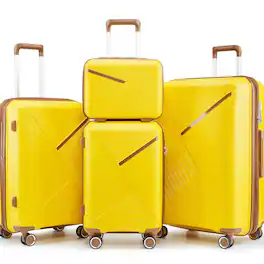 Ecooso - 4 Piece Luggage Set Expandable Lightweight PP Suitcases with Double Spinner Wheels and TSA Lock - Yellow