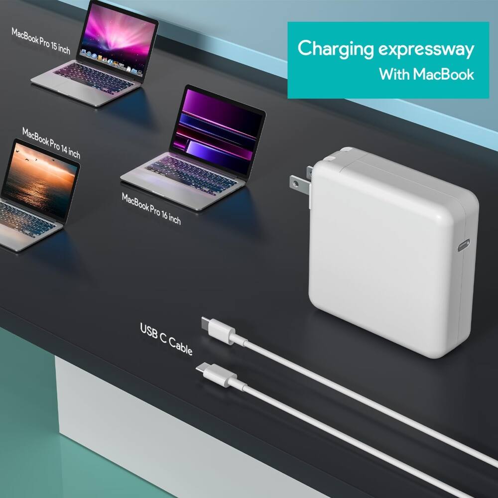 MacBook Pro 15 inch  
MacBook Pro 14 inch  
MacBook Pro 16 inch  
USB C Cable  

Charging expressway  
With MacBook