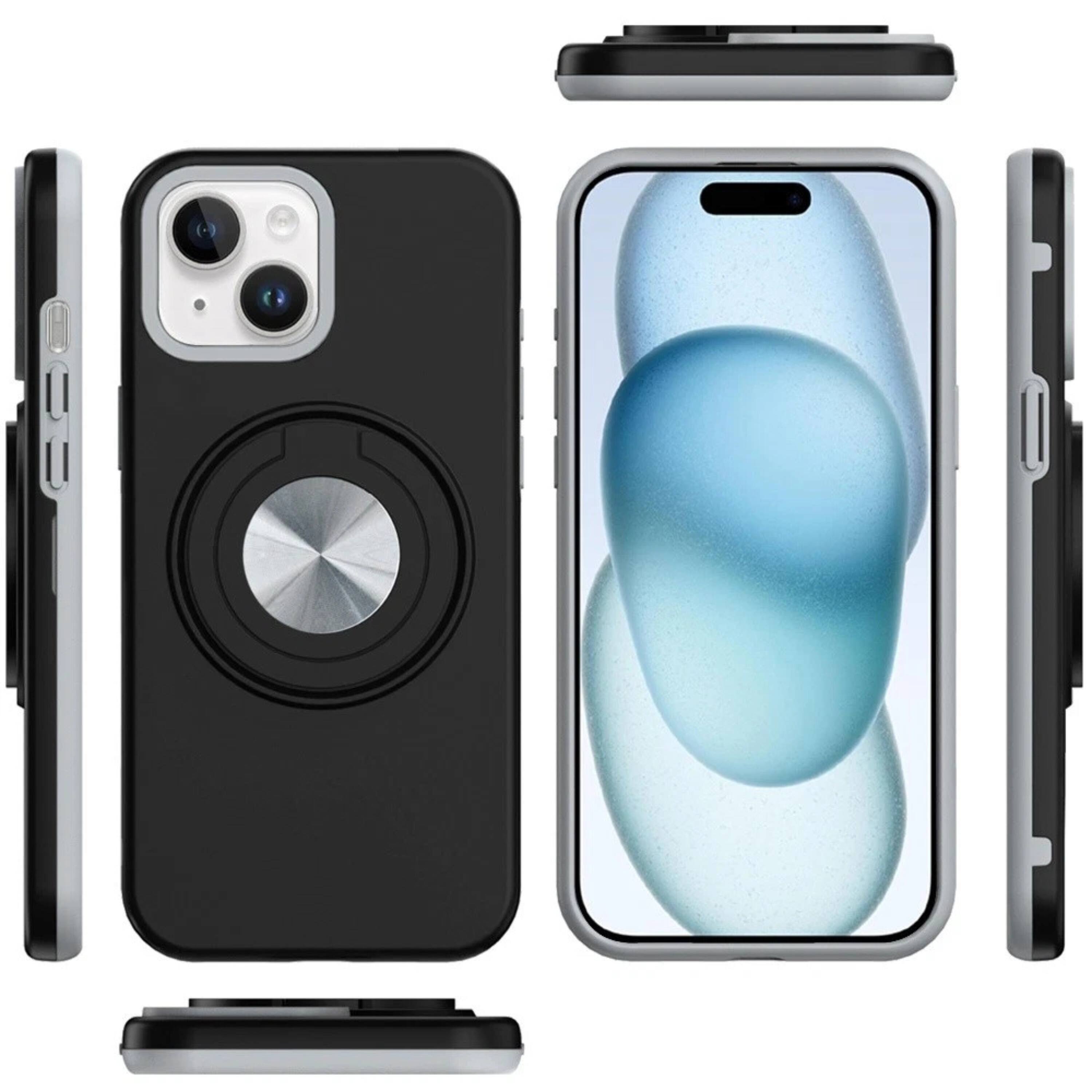 Left. Kitcheniva - Solid Rugged Shockproof Phone Case With Stand And 2 Pcs Tempered Glass For iPhone 15 Plus Black - Black.