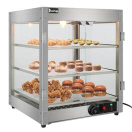Winado - 3 Tiers 800W Countertop Food Warmer Commercial Pastry Catering Display Case w/LED Lighting Removable Shelves Glass Door - Silver