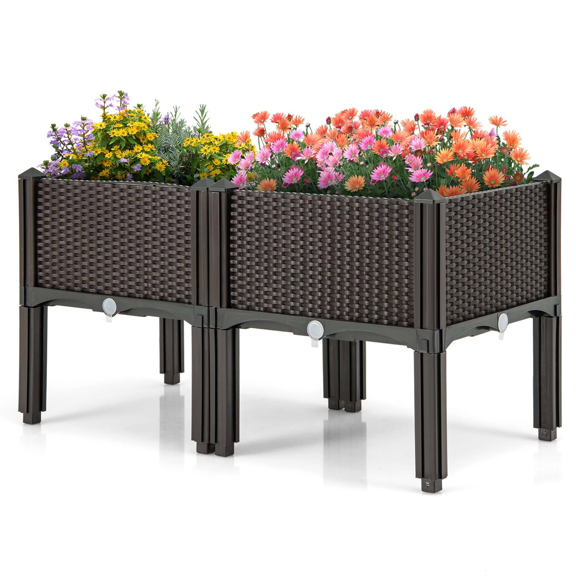 Costway - Elevated Plastic Raised Garden Bed Planter Kit for Flower Vegetable Grow 2 Set - Brown price history on PriceWatchPro