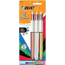 BIC - 4-Color Shine Retractable Ballpoint Pen, Medium Point, 1.0mm, 3/Pack - Assorted Colors