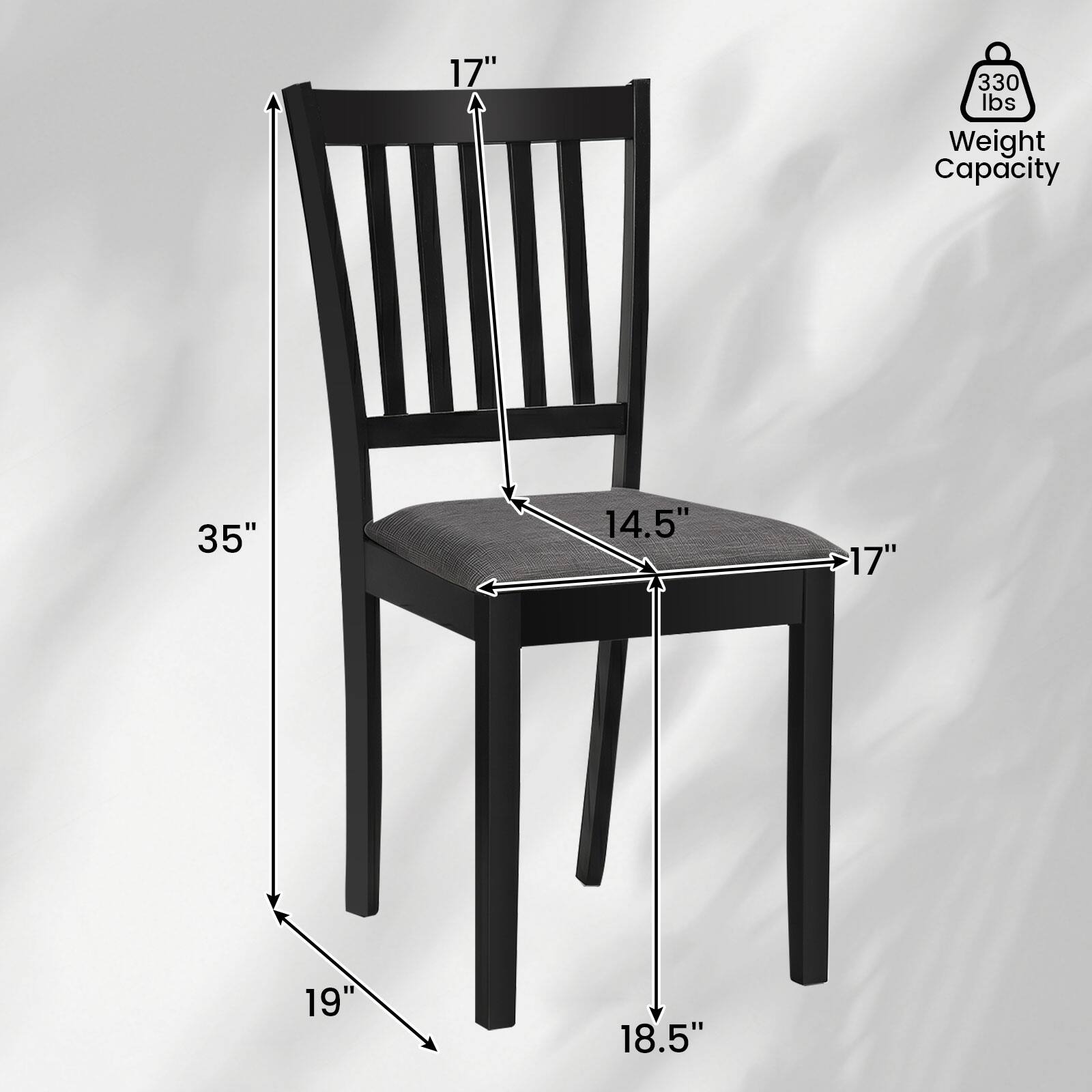 17"  
330 lbs Weight Capacity  
35"  
14.5"  
17"  
19"  
18.5"