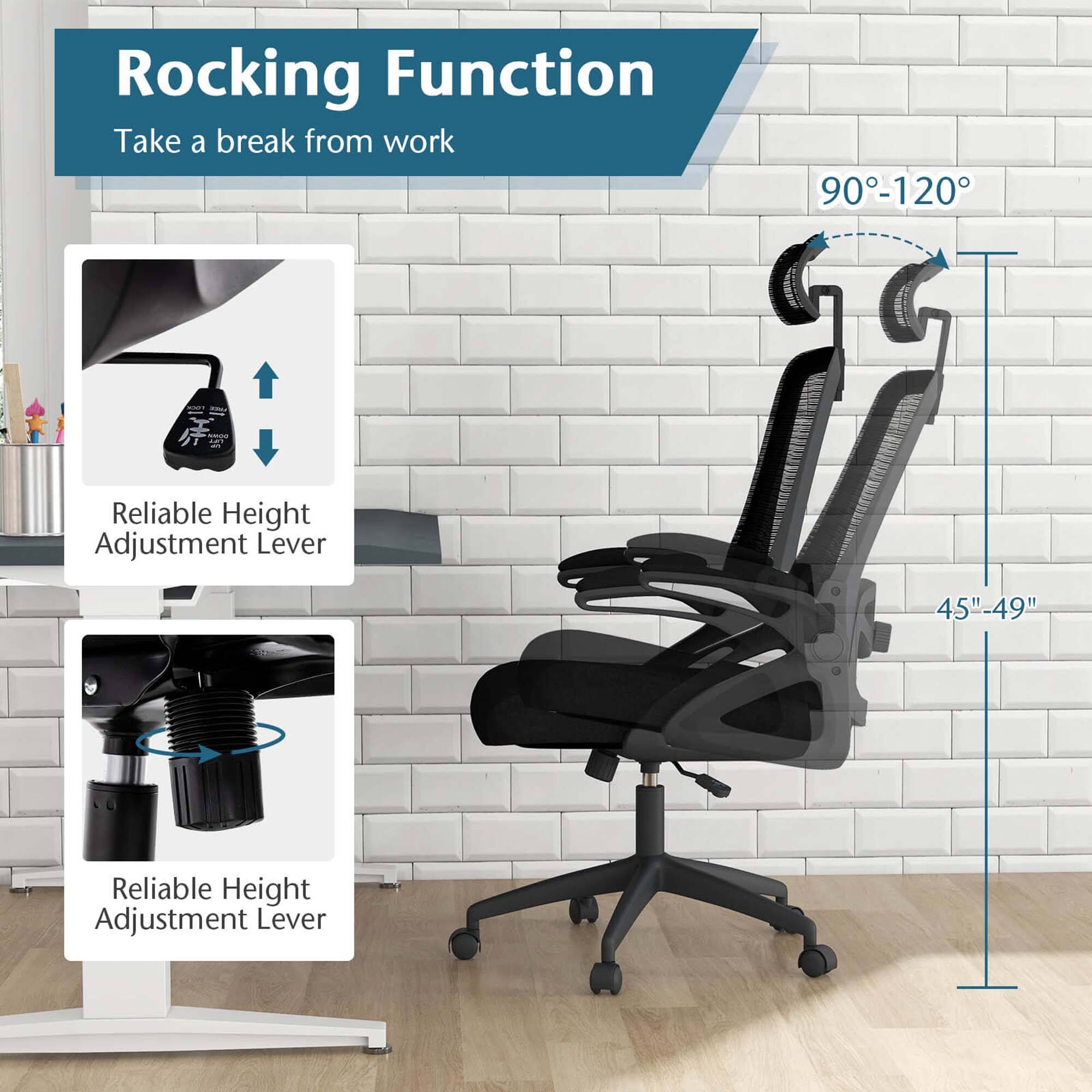 Rocking Function: Take a break from work.

Reliable Height Adjustment Lever: 90-120 inches.