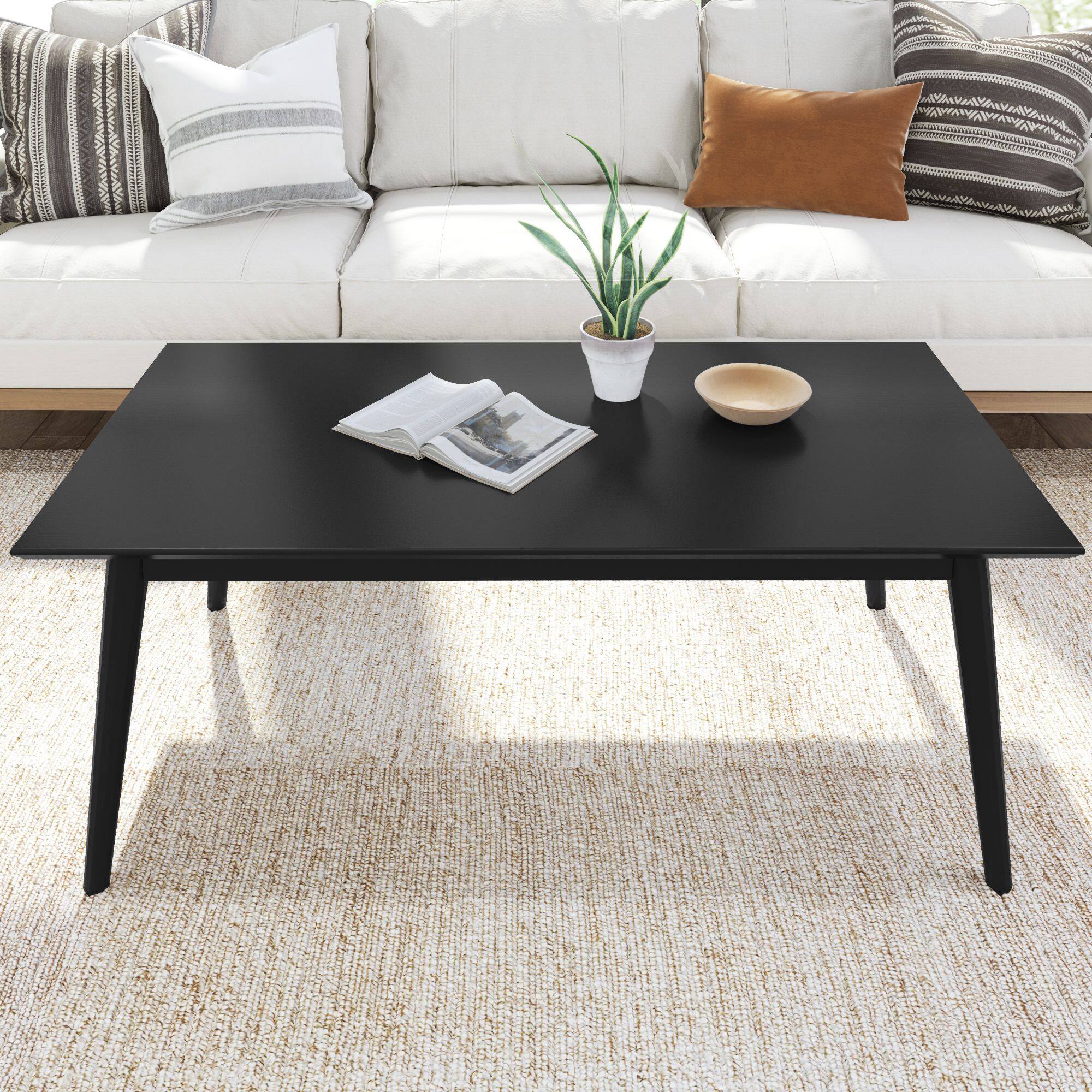 Alt View 4. Plank+Beam - Mid-Century Modern Rectangular Coffee Table (48in x 24in / 1220mm x 610mm), Black - Black.