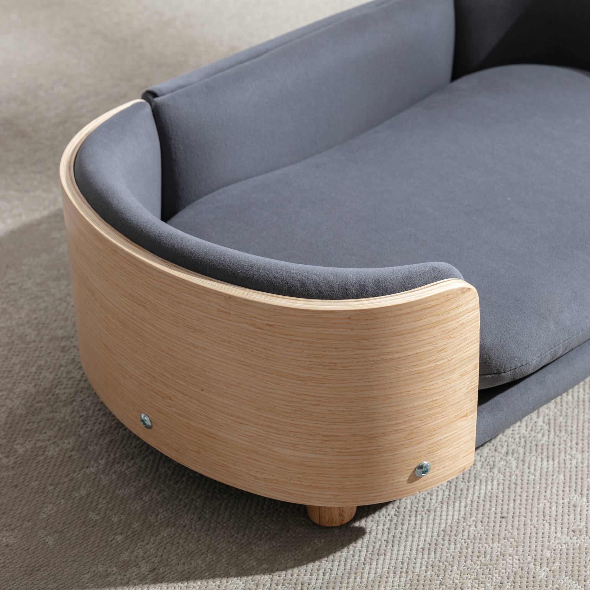 Alt View 4. APRILSOUL - Scandinavian style Elevated Dog Bed Pet Sofa With Solid Wood legs and Bent Wood Back Velvet Cushion Small Size - DARK GREY.