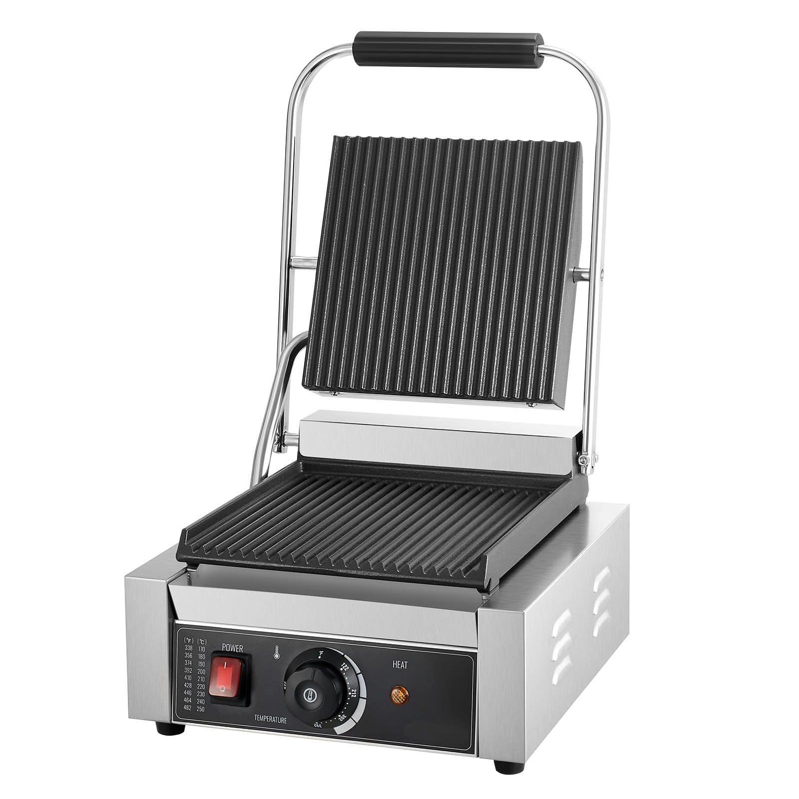 Mirfee - 1800W Panini Press, 8.8x9" Grooved Plate, Commercial Sandwich Grill with Temp Control 