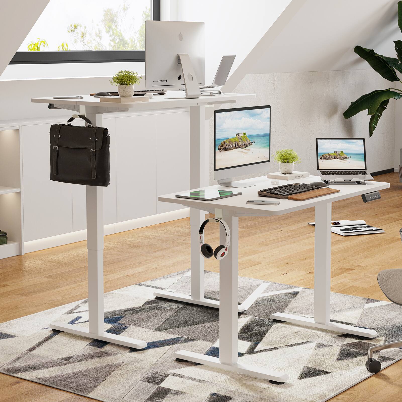 Left. Aukfa - Original Electric Standing Desk Adjustable Height Sit Stand Home Office Desk with Splice Board - White.