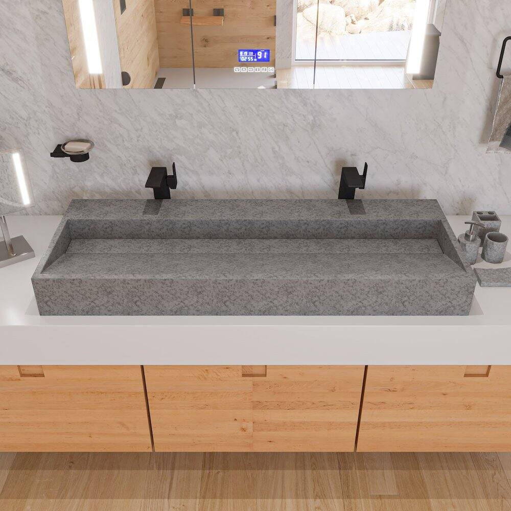 Angle. Alfi - 4 Piece Solid Concrete Gray Matte Bathroom Accessory Set - Gray.